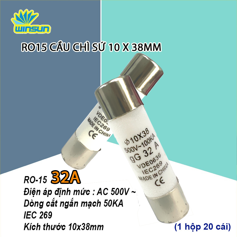 Ruột cầu chì sứ, cầu chì sứ rt18 ro15 10x38mm winsun