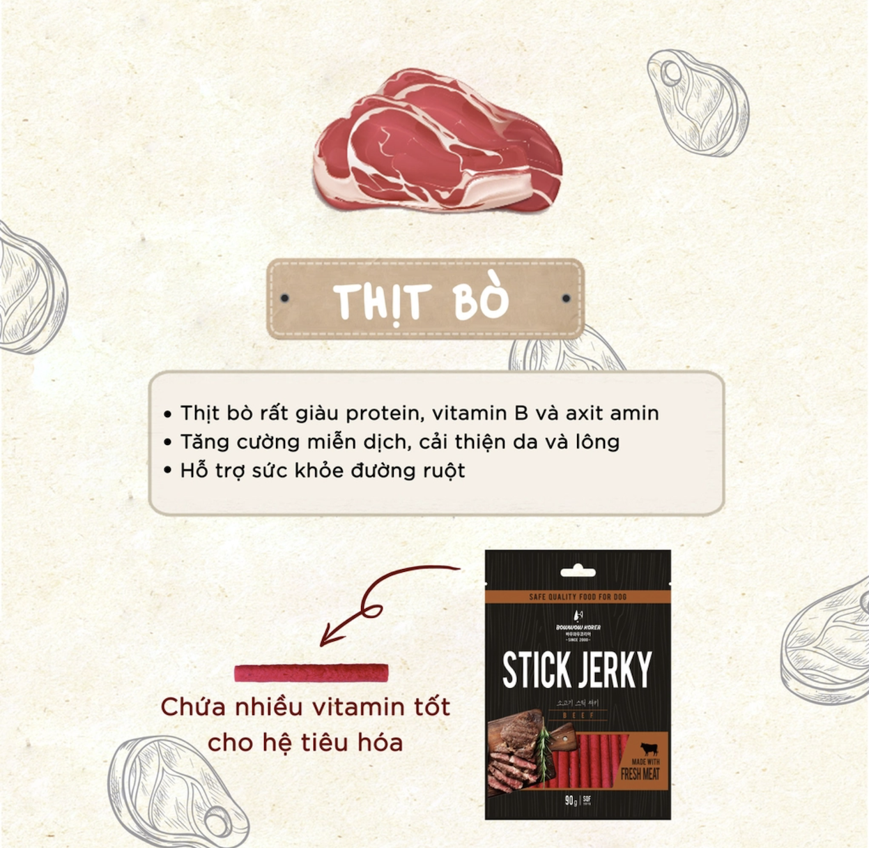 Thịt bò que BowWow cho chó 90g