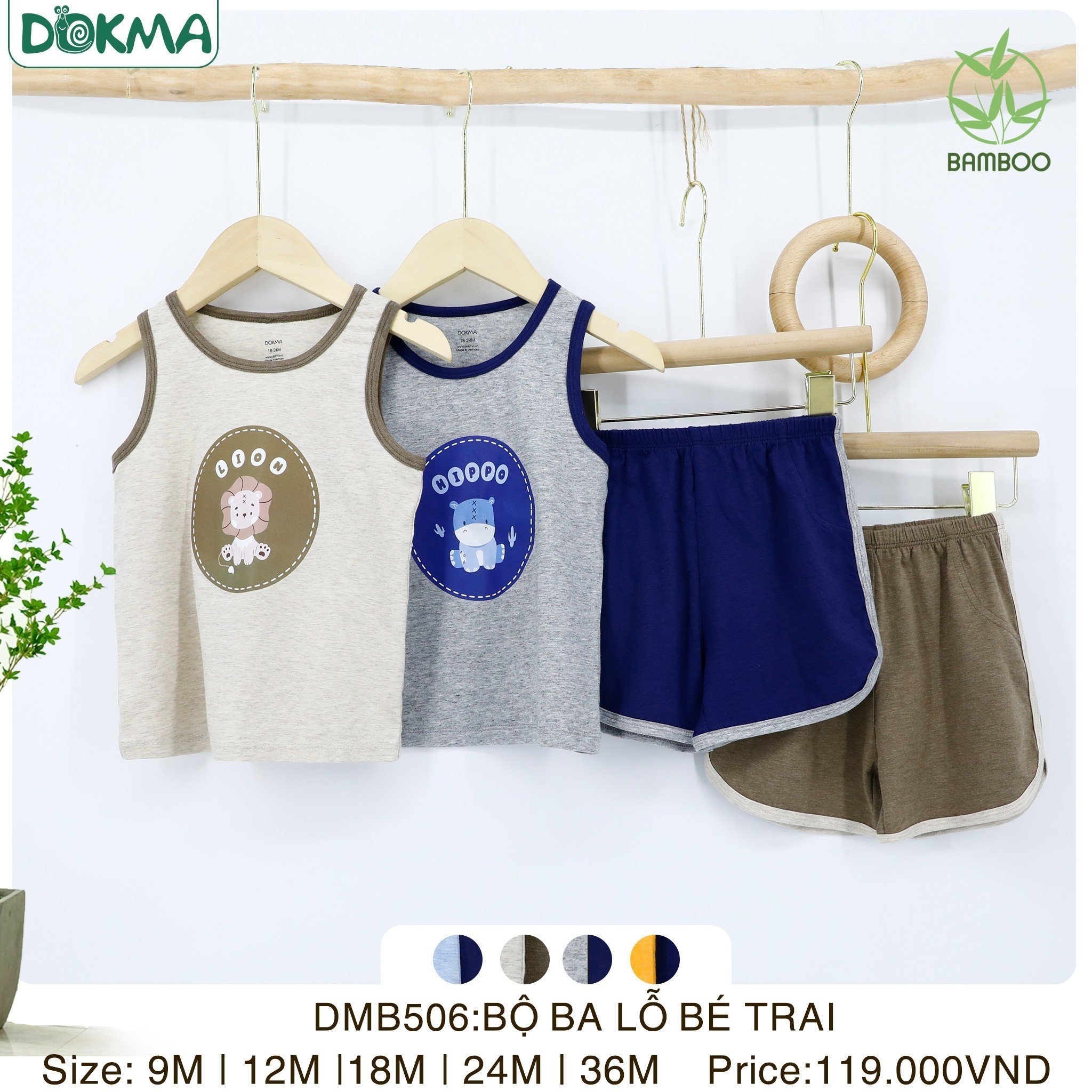 Bộ ba lỗ sát nách bé trai bamboo Dokma/ Judoby (6-36m) (DMB506 - DMB416 - DMB302 - JB158)