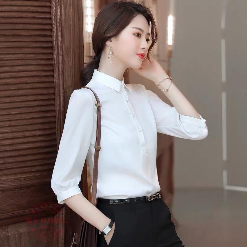Áo Sơ Mi Nữ Công Sở Tay Lỡ Cài Nút Ngực