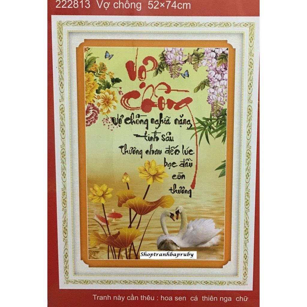 Tranh thêu vợ chồng 222813 kích thước 52 x 74 cm tranh mariko