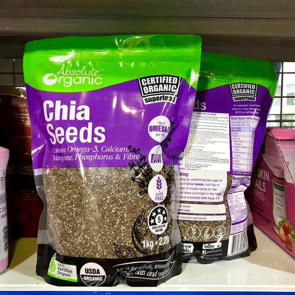 HẠT CHIA ÚC ABSOLUTE ORGANIC (1KG) - Organic - Omega-3 - Calcium - Magnesium - Phosphorus - Fibe - Raw - USDA Organic - Certified Organic - 1kg 2.2lb