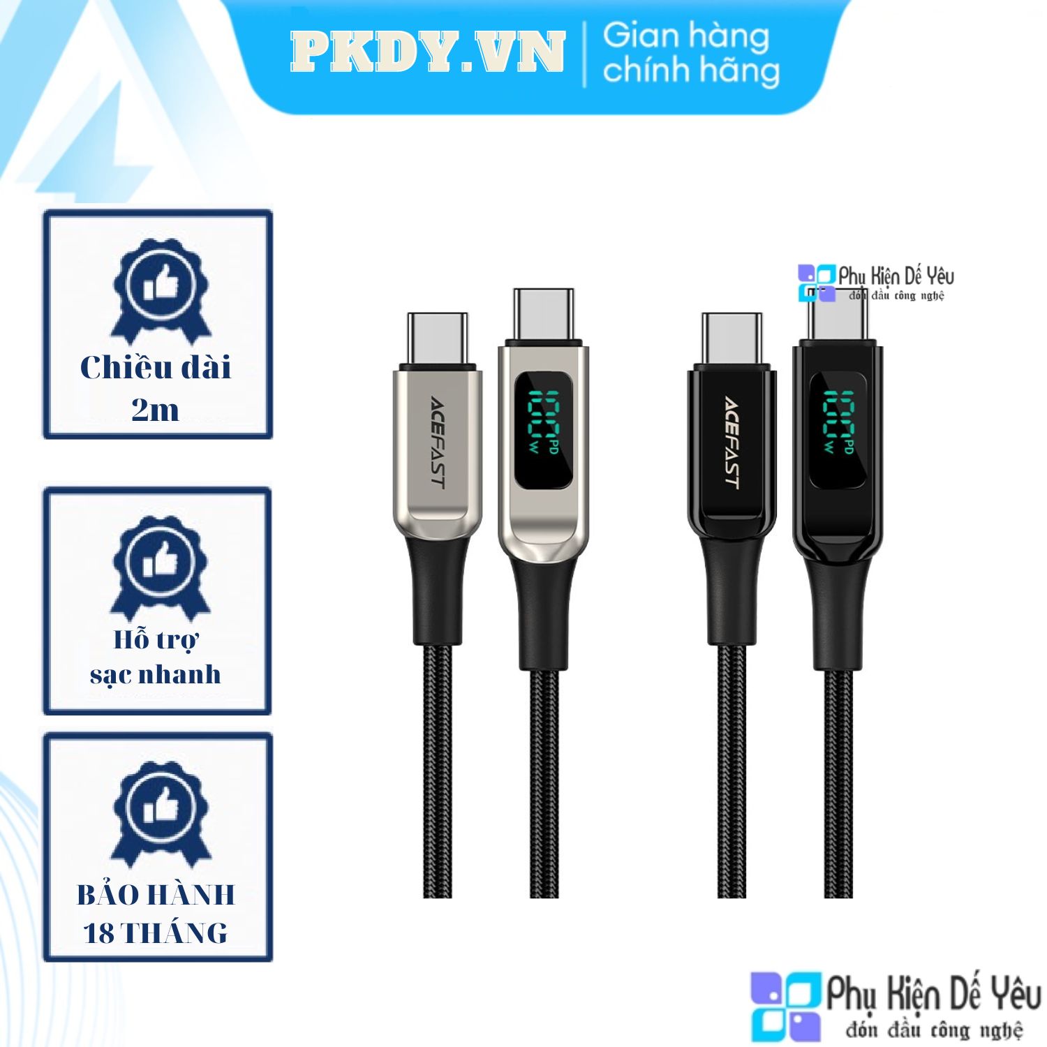 Cáp USB-C to USB-C AceFast C6-03 2m - 100W(PHÂN PHỐI CHÍNH HÃNG BẢO HÀNH 18 THÁNG)