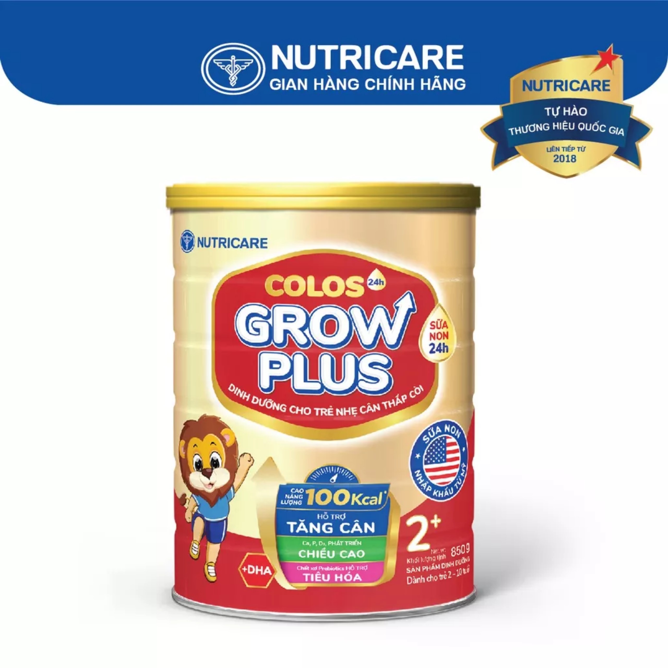 (Mẫu Mới) COMBO 4 LON Sữa Bột Nutricare Colos 24h Grow Plus 2+ 850g (Từ 2 - 10 Tuổi).