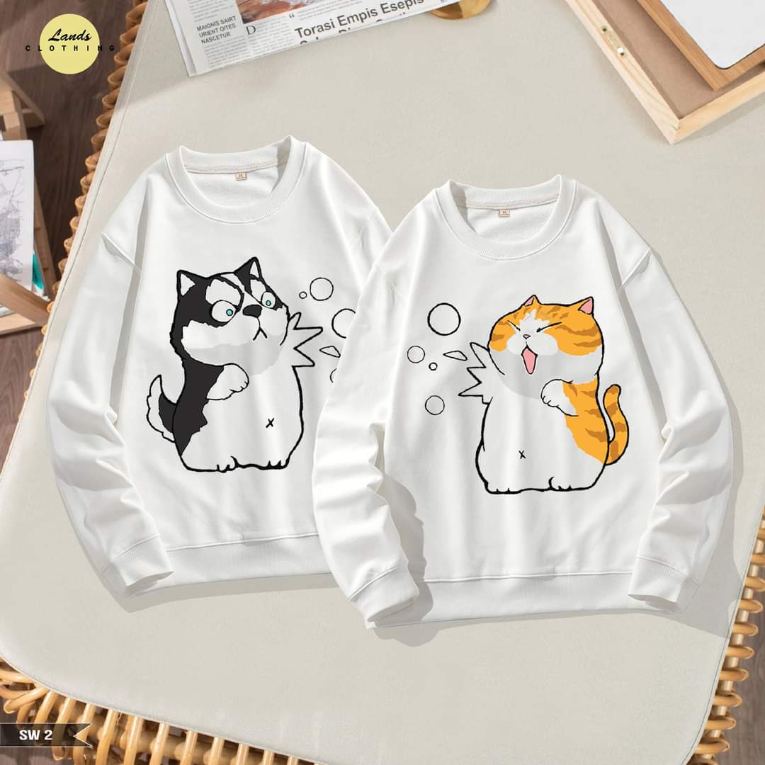 [FREESHIP] ÁO SWEATER ĐÔI IN HÌNH CHÓ MÈO CUTE