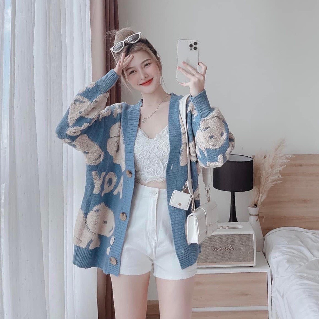 Áo khoác cardigan len gấu siêu đẹp. Form dài, chất dày dặn