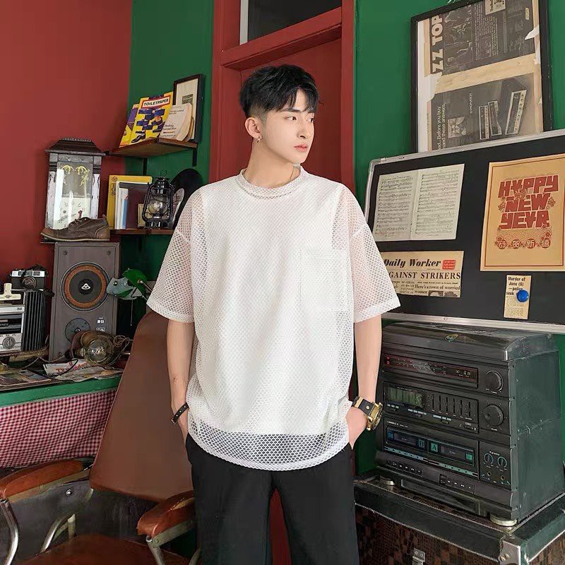 Áo thun nam unisex lưới form rộng (Áo lưới + áo thun tanktop)