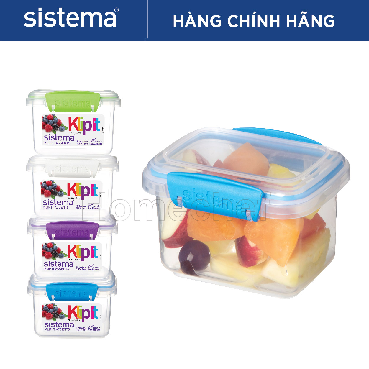 Hộp đựng thực phẩm Sistema 400ml không chứa BPA, dùng lò vi sóng, máy rửa bát, sản xuất tại New Zealand - 61540