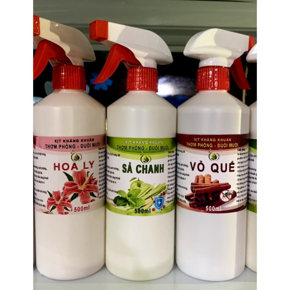 500ml chai xịt - khử khuẩn,thơm phòng, đuổi muỗi : sả chanh, quế, bạc hà,....