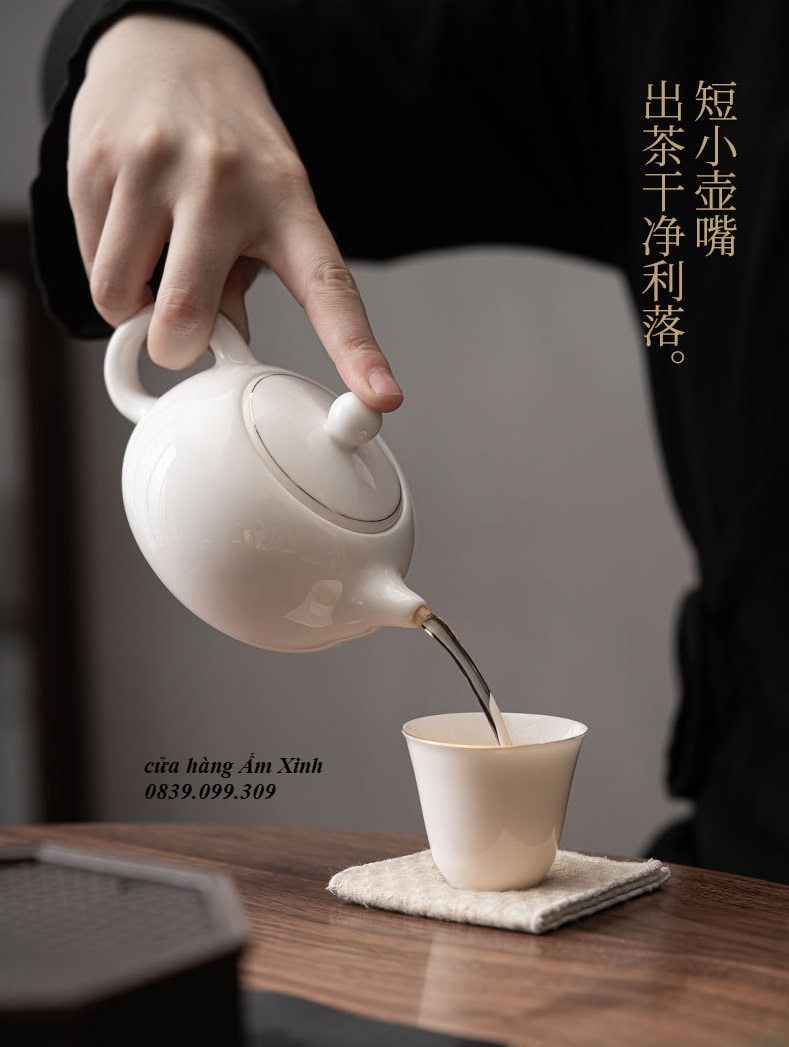 Ấm Pha Trà Bằng Sứ trắng Bạch Định