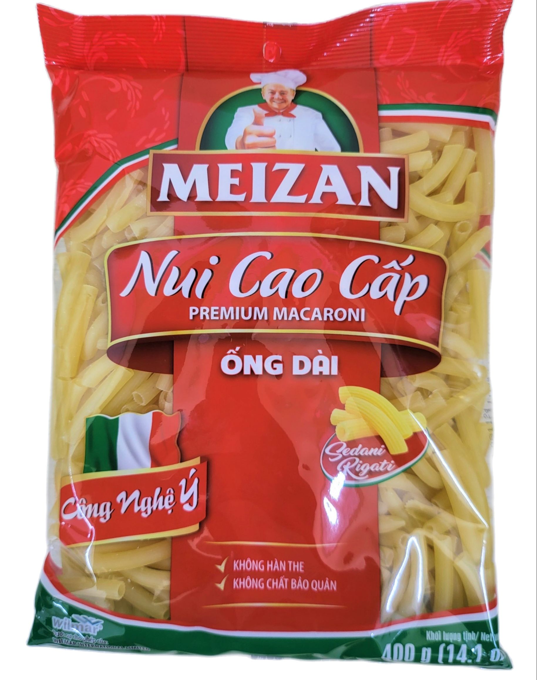 MEIZAN (gói LỚN 400g) NUI CAO CẤP ỐNG DÀI Sedani Rigati Premium Macaroni (HALAL)