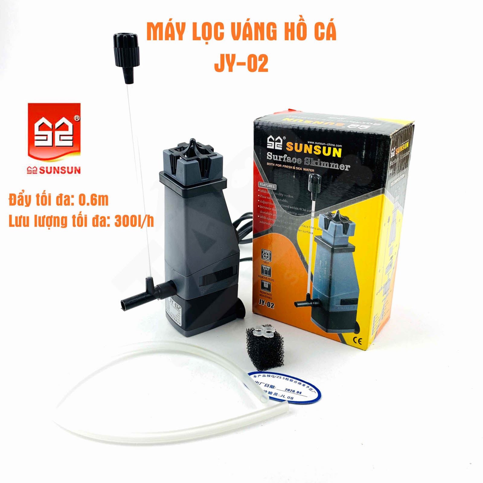 Máy lọc váng mặt nước 3w sunsun jy-02 có sủi khí oxy cho hồ cá cảnh
