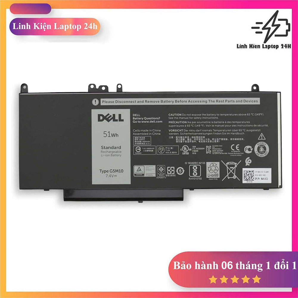Pin laptop dell latitude e5450 e5550 g5m10 15.6'' 7.4v 51wh
