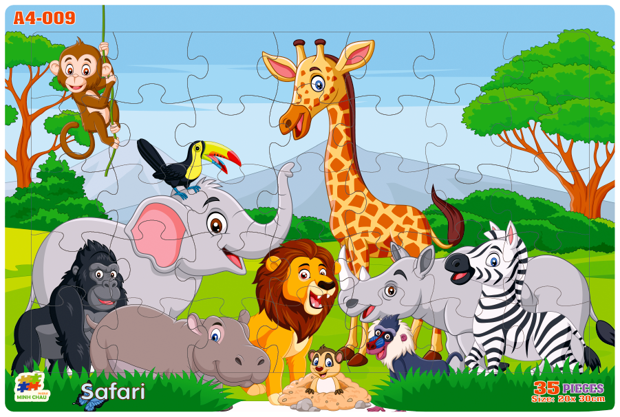 [HCM]Tranh xếp hình 35 mảnh khổ A4 20x30cm – đồ chơi trí tuệ cho bé từ 2 tuổi – Thế giới động vật