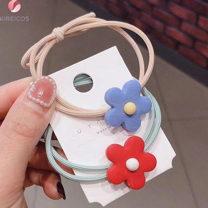 [HCM]Set 5 Dây Cột Tóc Và 1 Kẹp Hoa 5 Cánh Nhiều Màu