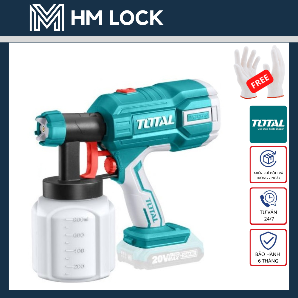 Máy phun sơn dùng pin lithium 20v total 600ml/phút - hàng chính hãng - tsgli2001 - hm lock