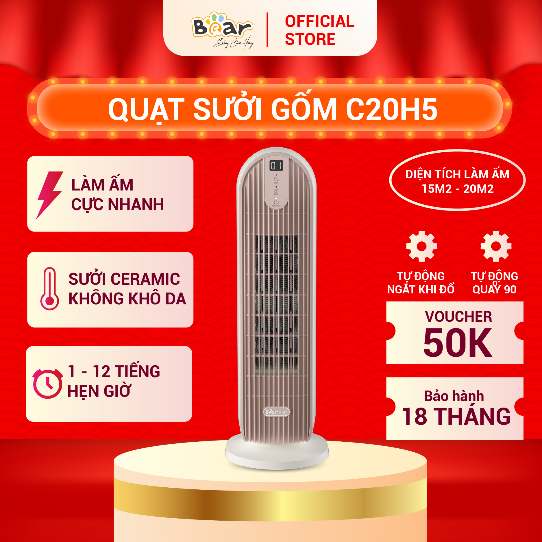 Máy Sưởi Gốm Bear Tiết Kiệm Điện Quạt Sưởi Ấm Phòng Nhanh Chóng