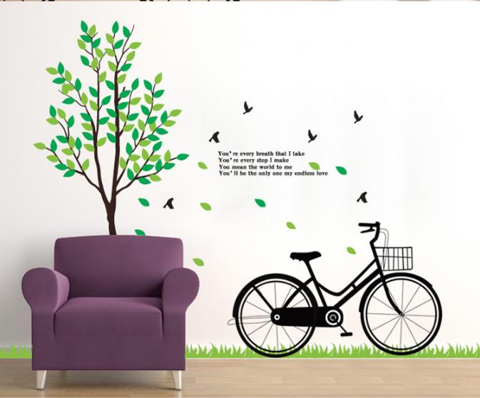[HCM]Decal trang trí Xe Đạp và Cành Cây size lớn