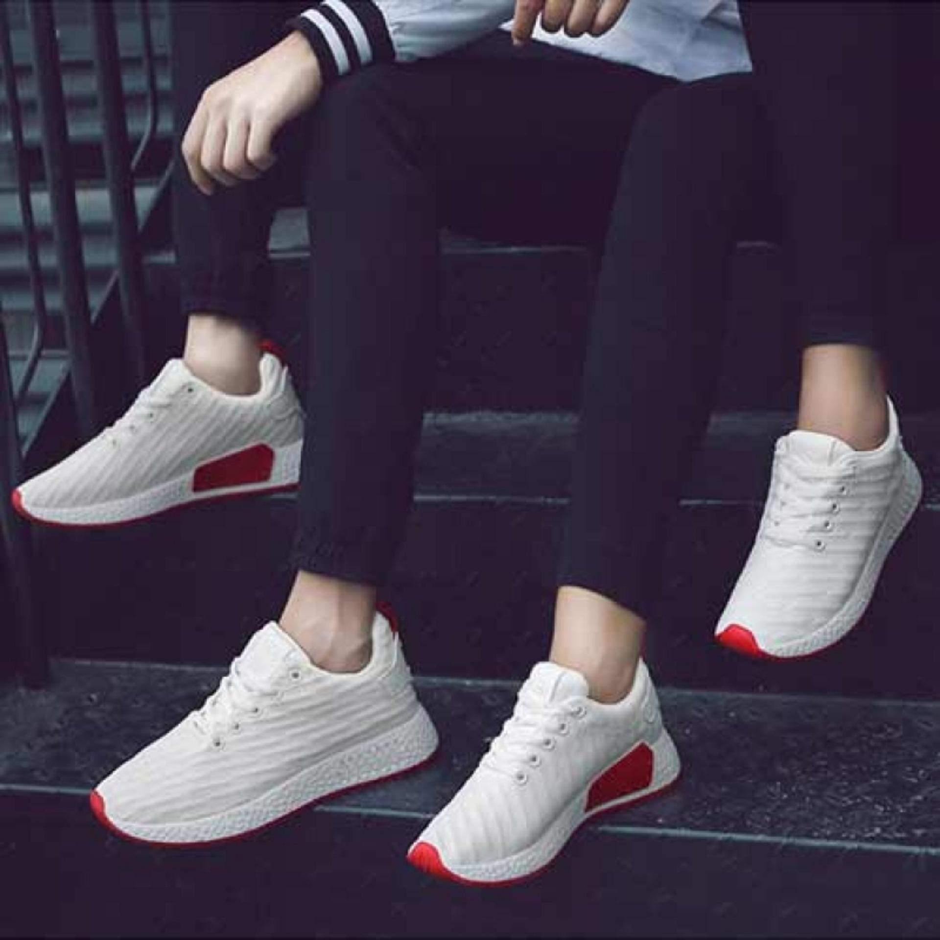 giày thể thao cặp đôi nam nữ d2-trắng đế đỏ-ilala sport