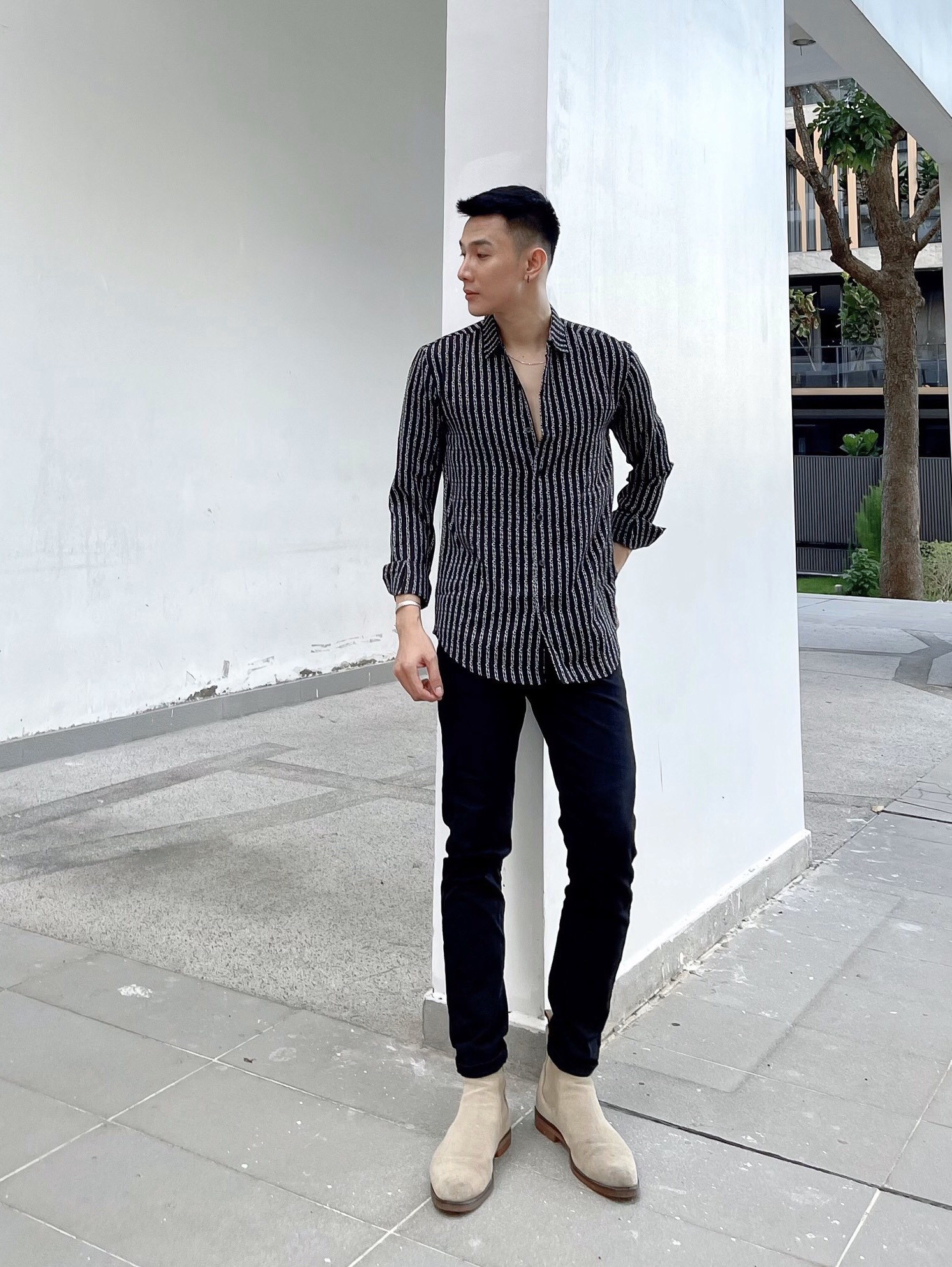 áo sơ mi lụa nam dài tay họa tiết S13