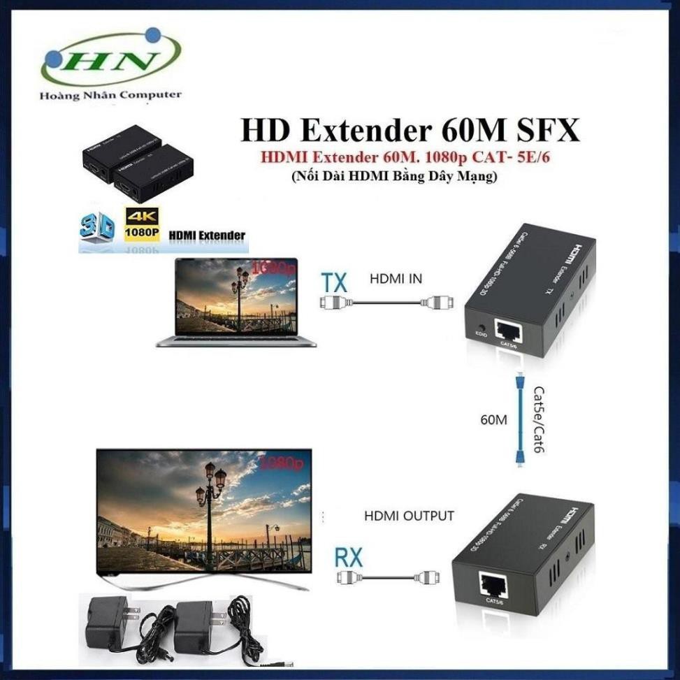 Bộ Chuyển Hd Extender 60m Sfx ( Nối Dài Hdmi Bằng Dây Lan 60m )