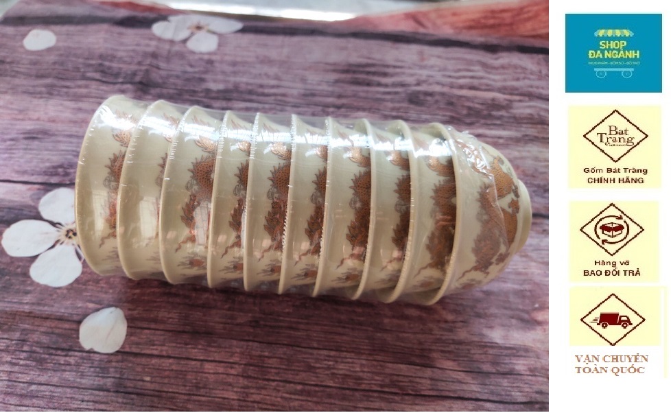Bộ 10 bát thờ vàng kim gốm sứ Bát Tràng đương kính 9.5cm