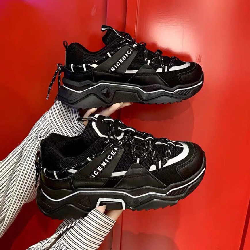 Giày thể thao nữ BaLennn viền phản quang cá tính đế sóng, giày sneaker nữ độn đế dây phản quang giá rẻ