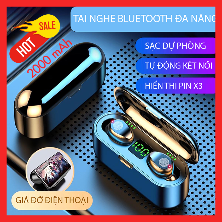 Tai nghe Bluetooth F9 Bản MỚI HAFA Bluetooth Sạc dự phòng 2000 mAh cảm ứng Chống thấm nước