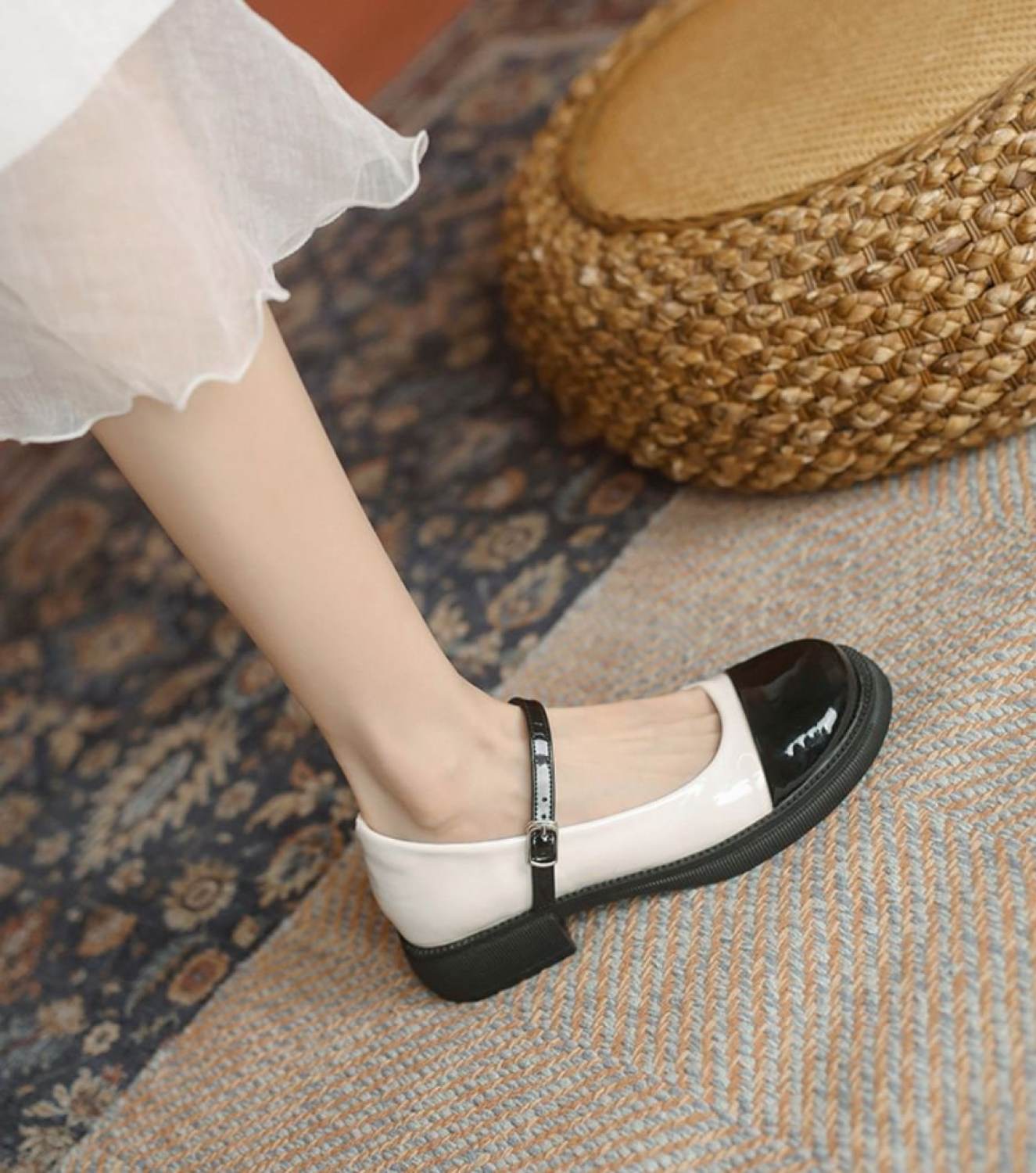[HCM]Giày Búp Bể Nữ Chất Da Bóng Phối Màu Dễ Thương