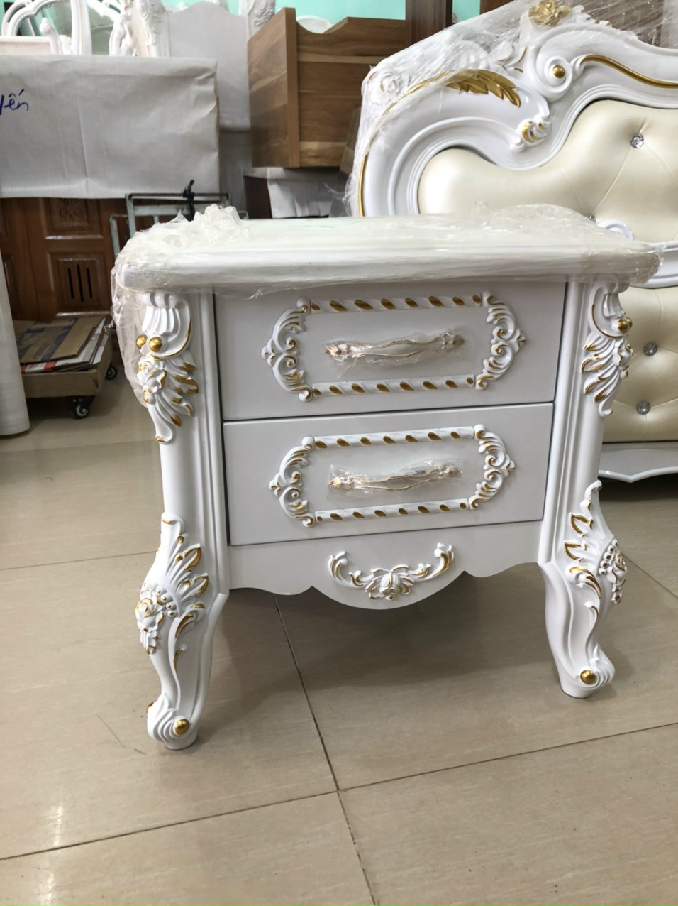Tủ đầu giường, tab đầu giường 2 ngăn kéo kiểu tân cổ điển