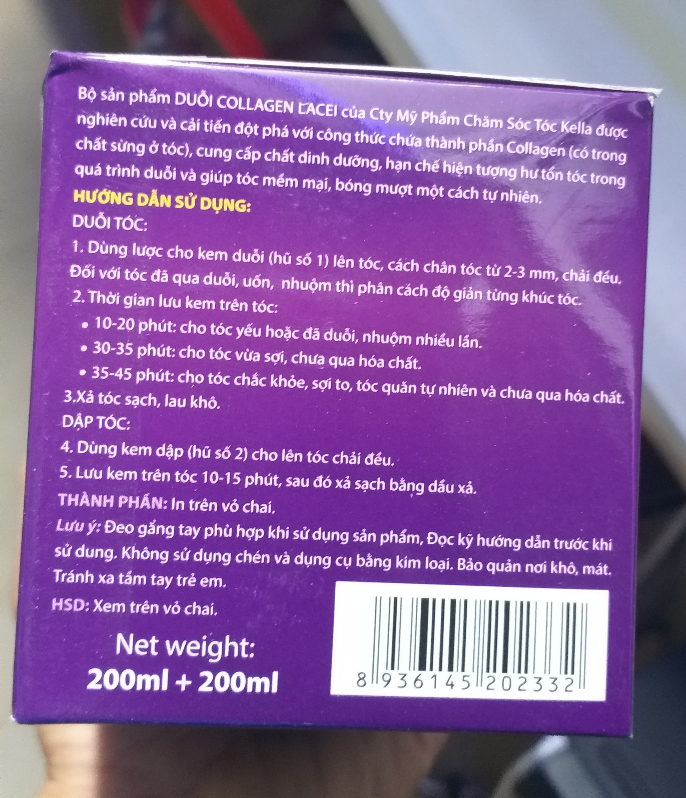 THUỐC DUỖI TÓC LACEI  TÍM COLLAGEN Mini (Hũ 200ml x 2)