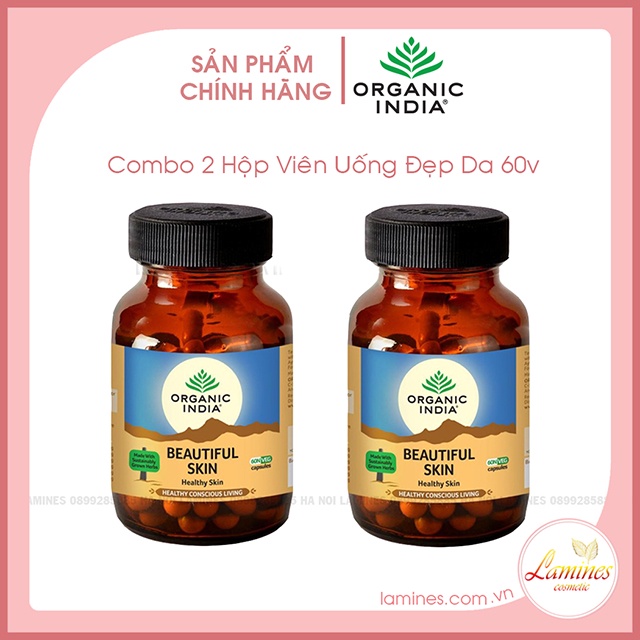Combo 2 lọ hỗ trợ làm đẹp da - organic india beautiful skin 60v
