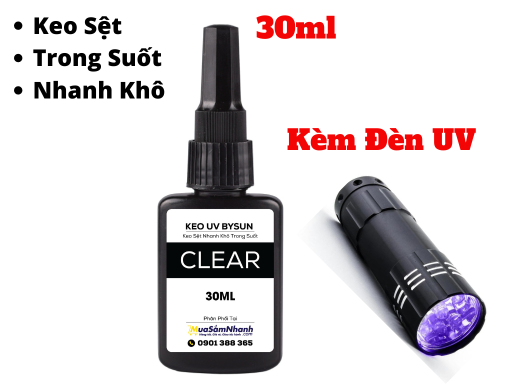 HCMKeo UV dán Kính Inox Mica BySun Clear BB010 30ml Kèm Đèn UV