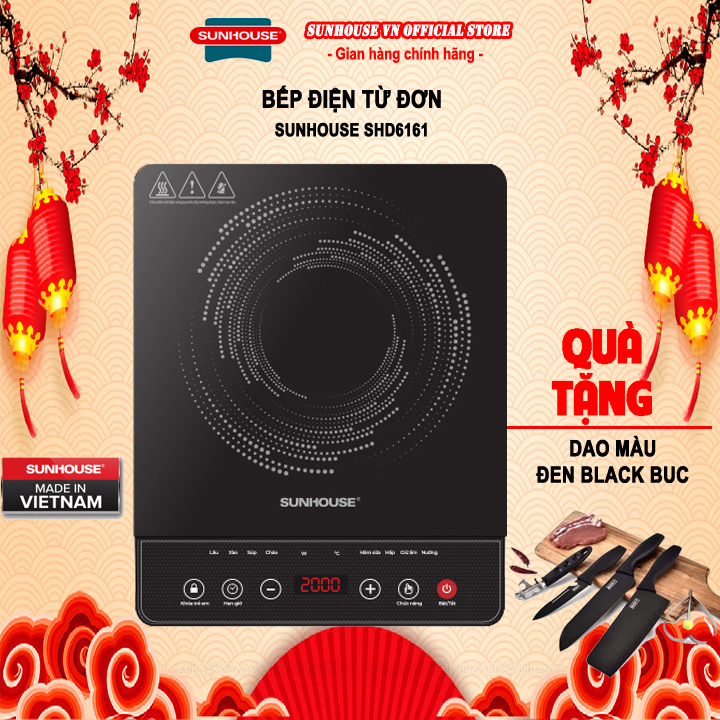 Bếp điện từ Sunhouse SHD6161 + tặng dao làm bếp màu đen
