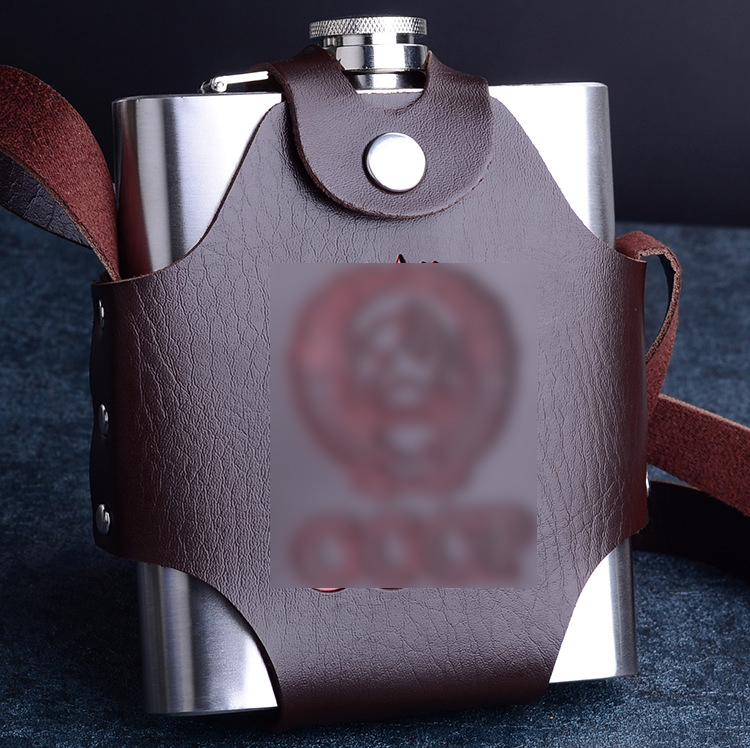Bình rươu inox truyền thống 0.5L 18 oz bao da cá tính
