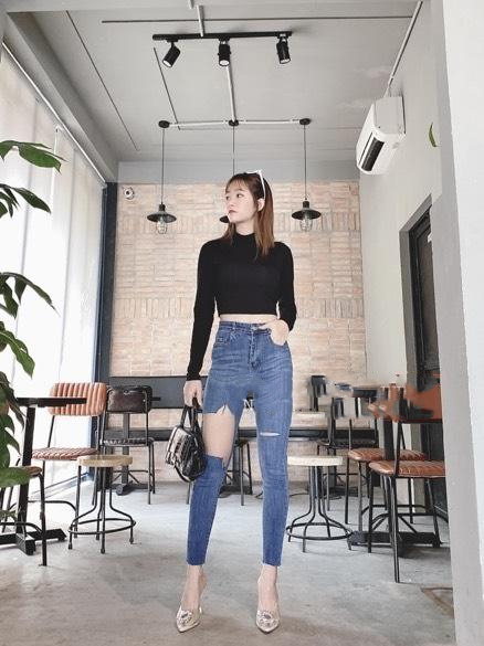 Quần jean nữ lưng cao RÁCH 2 BÊN TO NHỎ XÉ tua lai siêu tôn giáng chất jean giãn 36