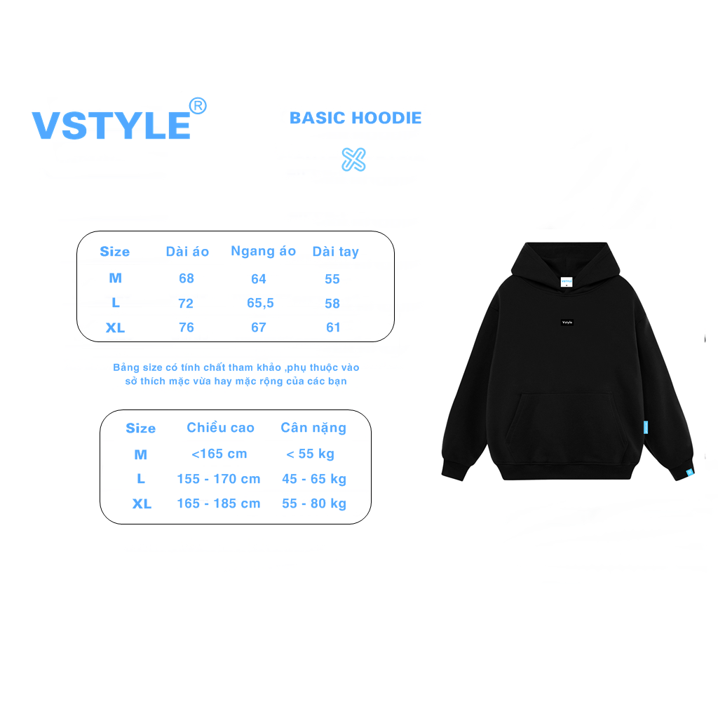 (FULL BOX) Áo Hoodie Basic Logo Vstyle Unisex Local Brand - Xanh Đen