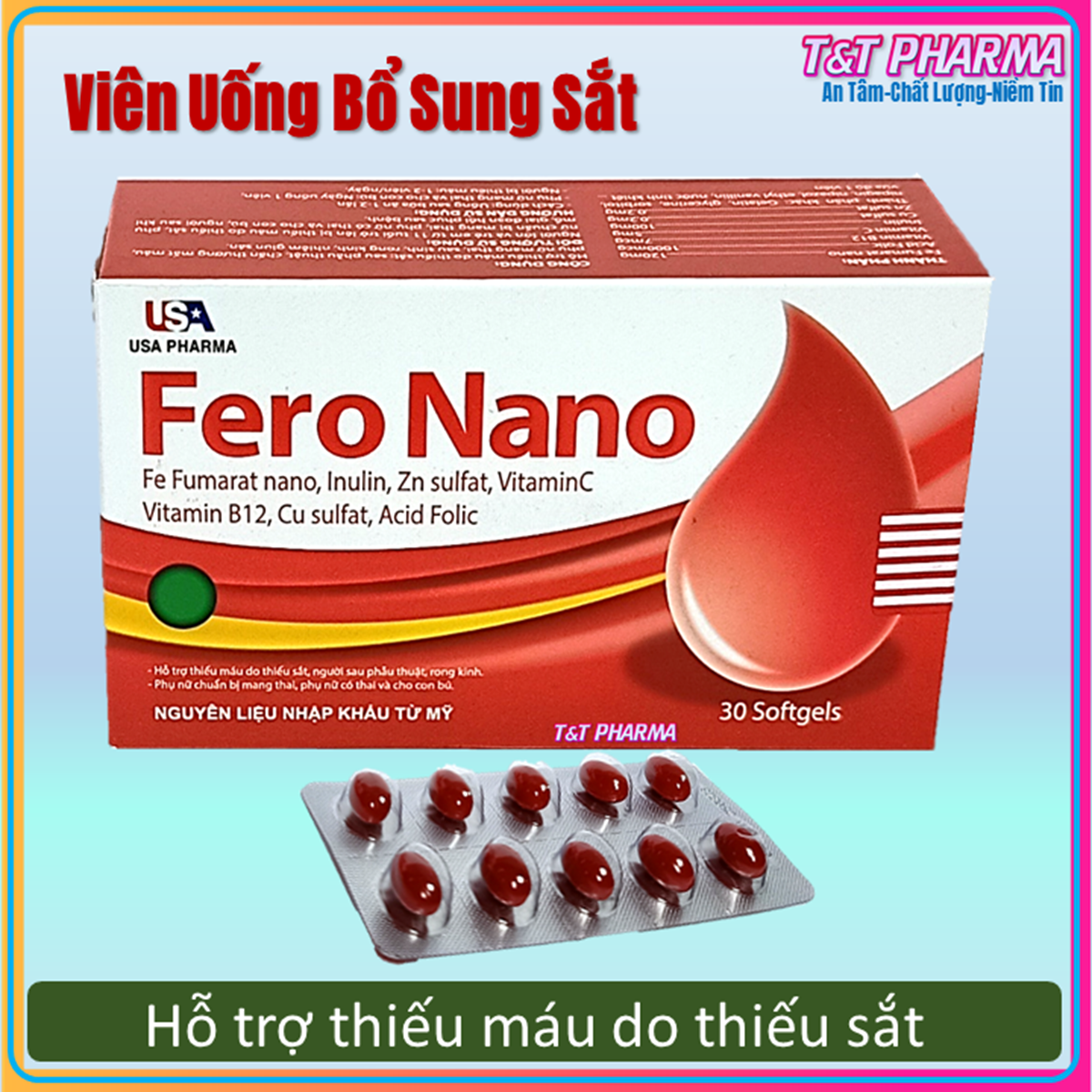 Viên uống Fero Nano bổ sung Sắt, Acid Folic cho người thiếu máu não