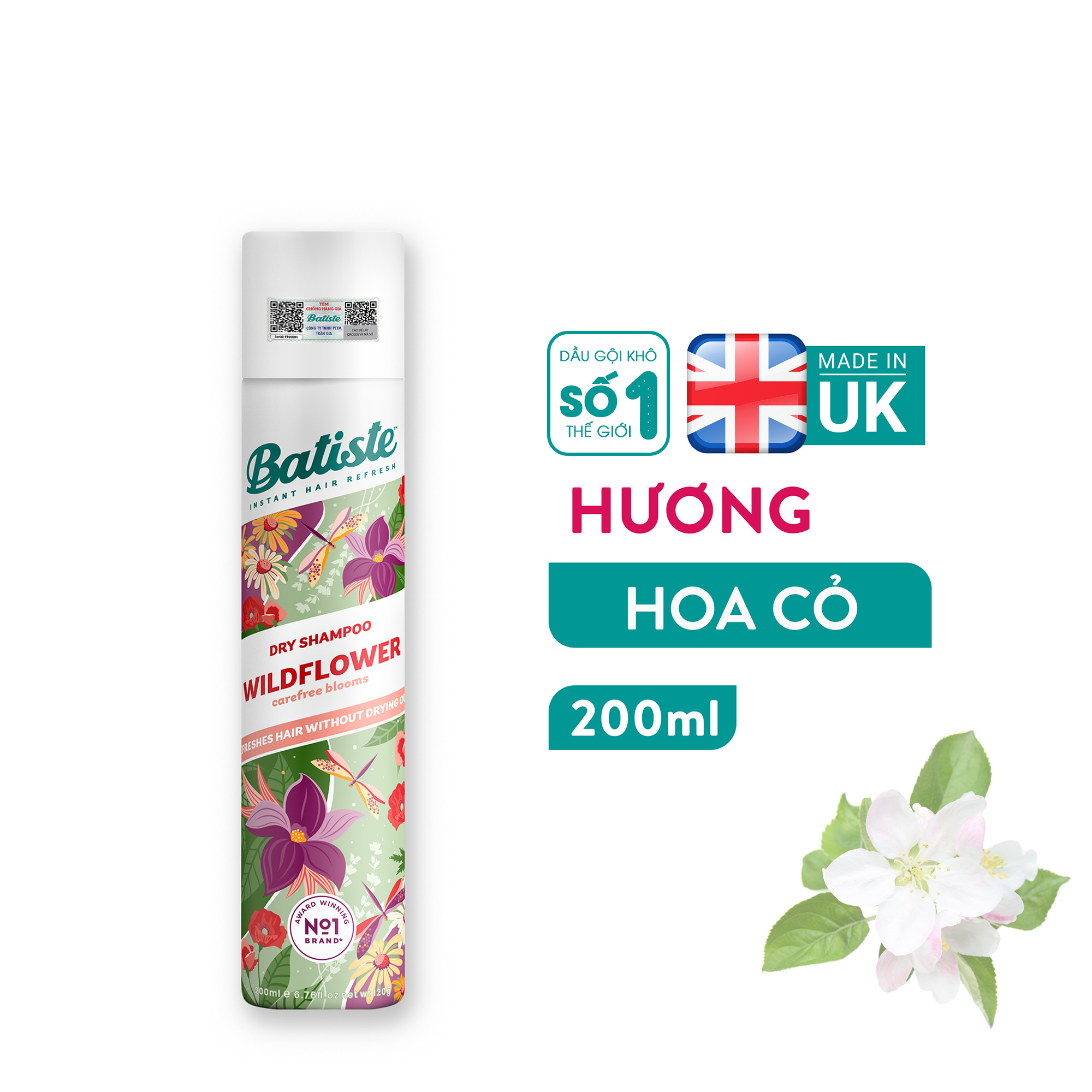 Dầu Gội Khô Batiste Dry Shampoo 200ml