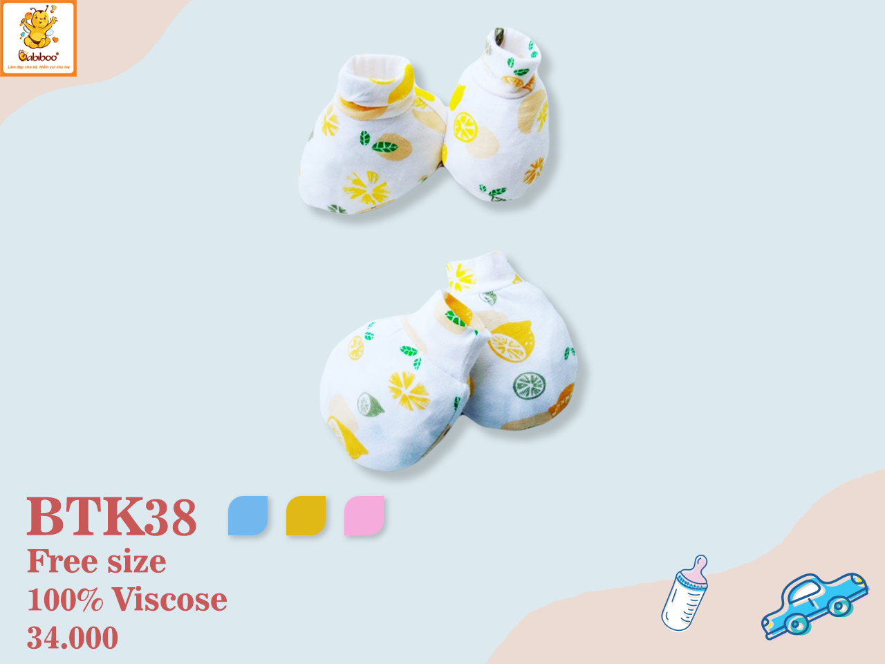 Bao tay bao chân sơ sinh BABIBOO vải Viscose sợi gỗ mềm mại