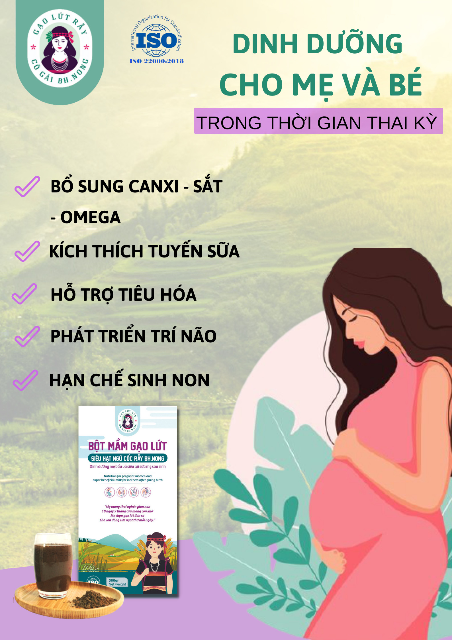 Bột mầm gạo lứt siêu hạt ngũ cốc Bh.nong (Dinh dưỡng mẹ bầu và siêu lợi sữa)