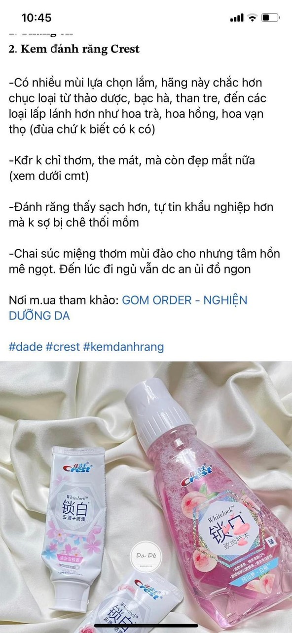 [GIẢM 5% ĐƠN 129K]Kem đánh răng - Nước xúc miệng Crest hương quả Đào