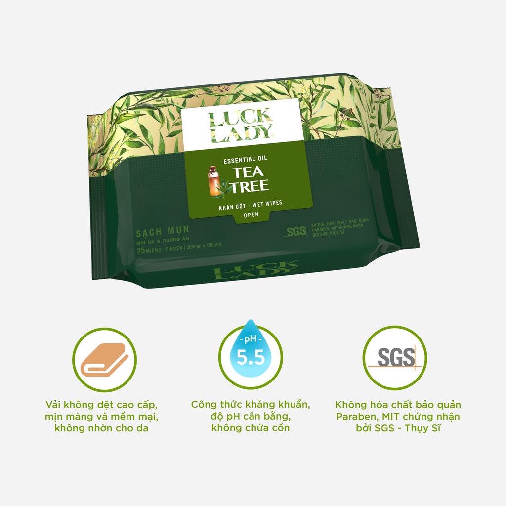 Khăn Ướt Luck Lady 10 tờ/gói Tea Tree
