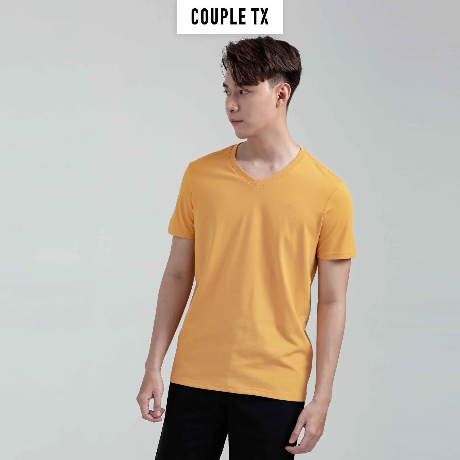 Áo Thun Nam Couple TX - Áo Thun Trơn Cổ Tim Basic Vải Đốm In Logo X