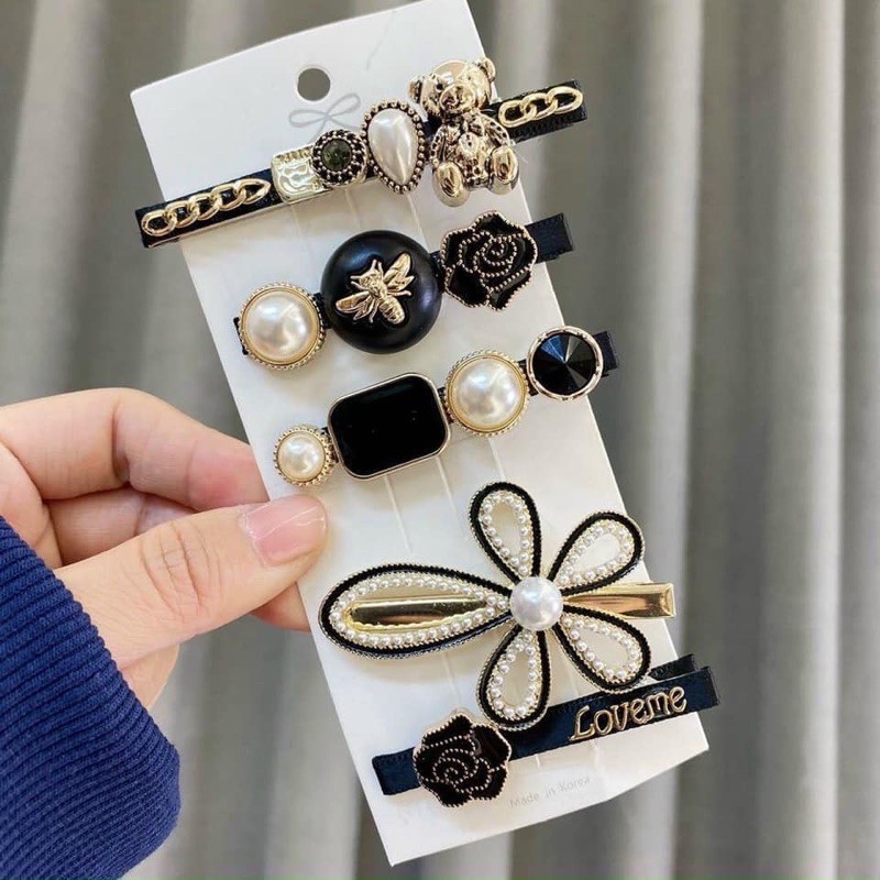 Set 5 Kẹp Tóc Hàn Quốc ( Đá Đen )