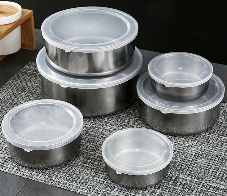 BỘ 5 THỐ INOX CÓ NẮP ĐẬY Thố inox đựng thực phẩm để tủ lạnh- Thố inox có nắp đựng đồ ăn - hộp đựng thức