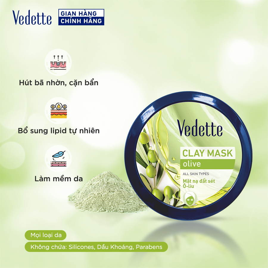 Mặt nạ đất sét Vedette Ô-liu (Olive) 145g