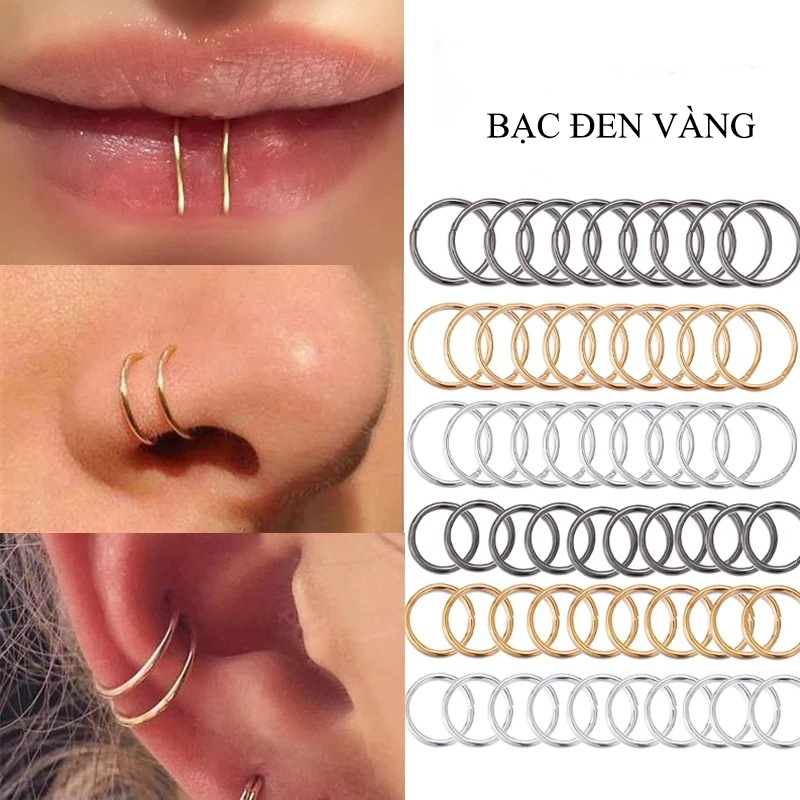 1 chiếc - Khuyên mũi môi tai 3 in 1 titan mảnh 0.5 mm