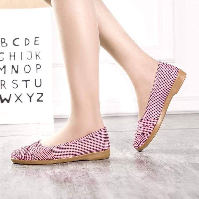 Giày lười vải cotton đế cao su 2cm