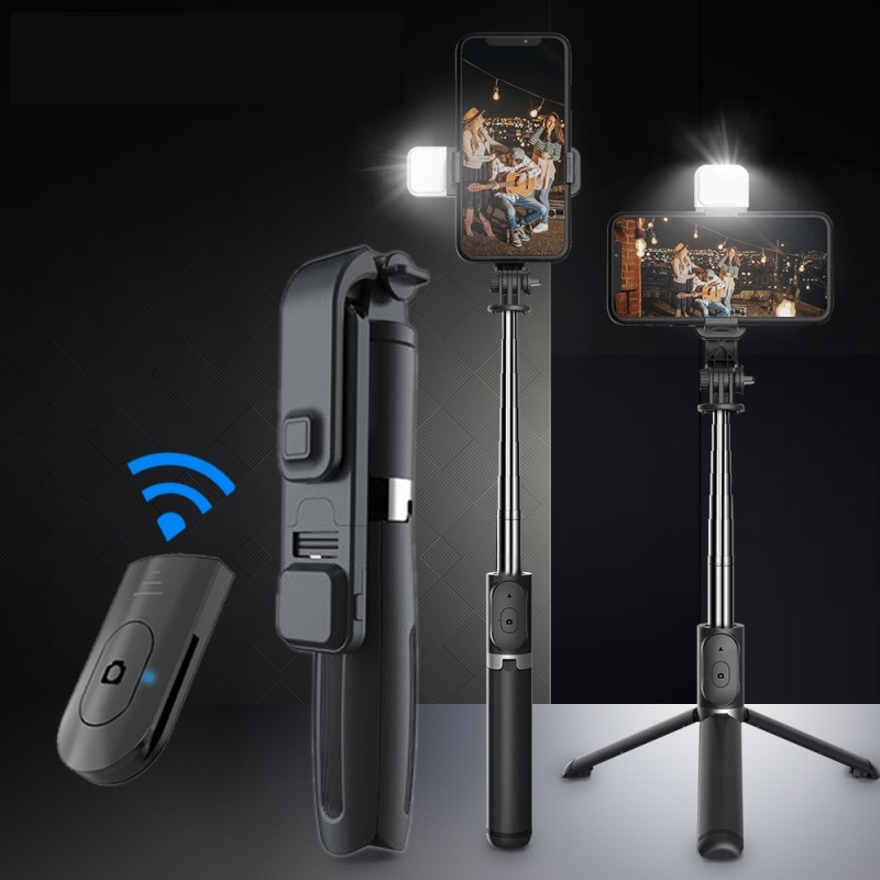 Gậy chụp ảnh tự sướng bluetooth Q02S có đèn LED trợ sáng tích hợp live steam học online chân đế tripod 3 chức năng